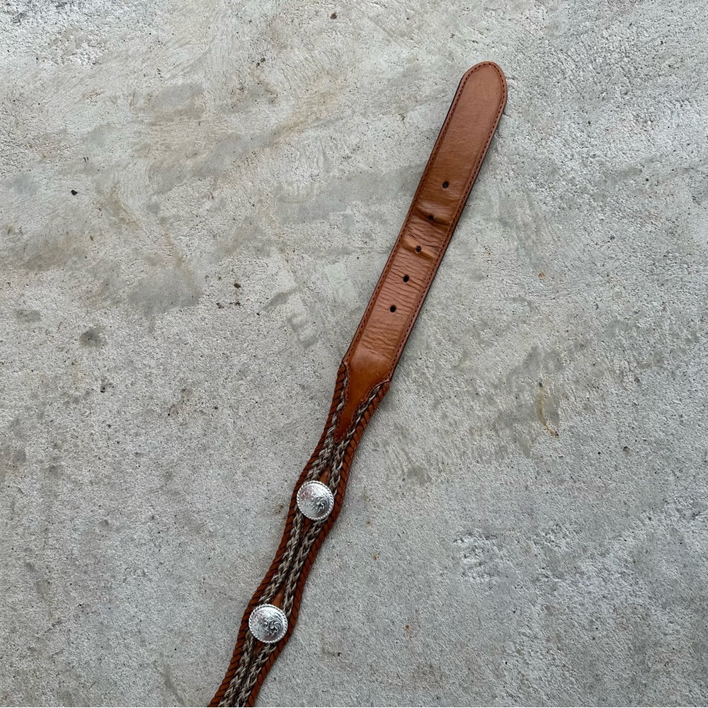Men’s Authentic Tony Lama Vintage Brown Braided Western Leather Concho Belt 36 - Picture 11 of 16